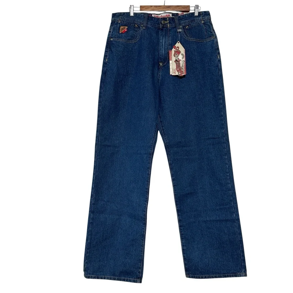 AKADEMIKS NWT Vintage J1 SoHo Men's Jeans Blue Baggy Wide Leg Denim‎ Y2K Size 34